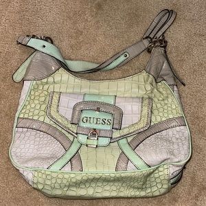 Guess Faux Leather Crocodile Shoulder Purse